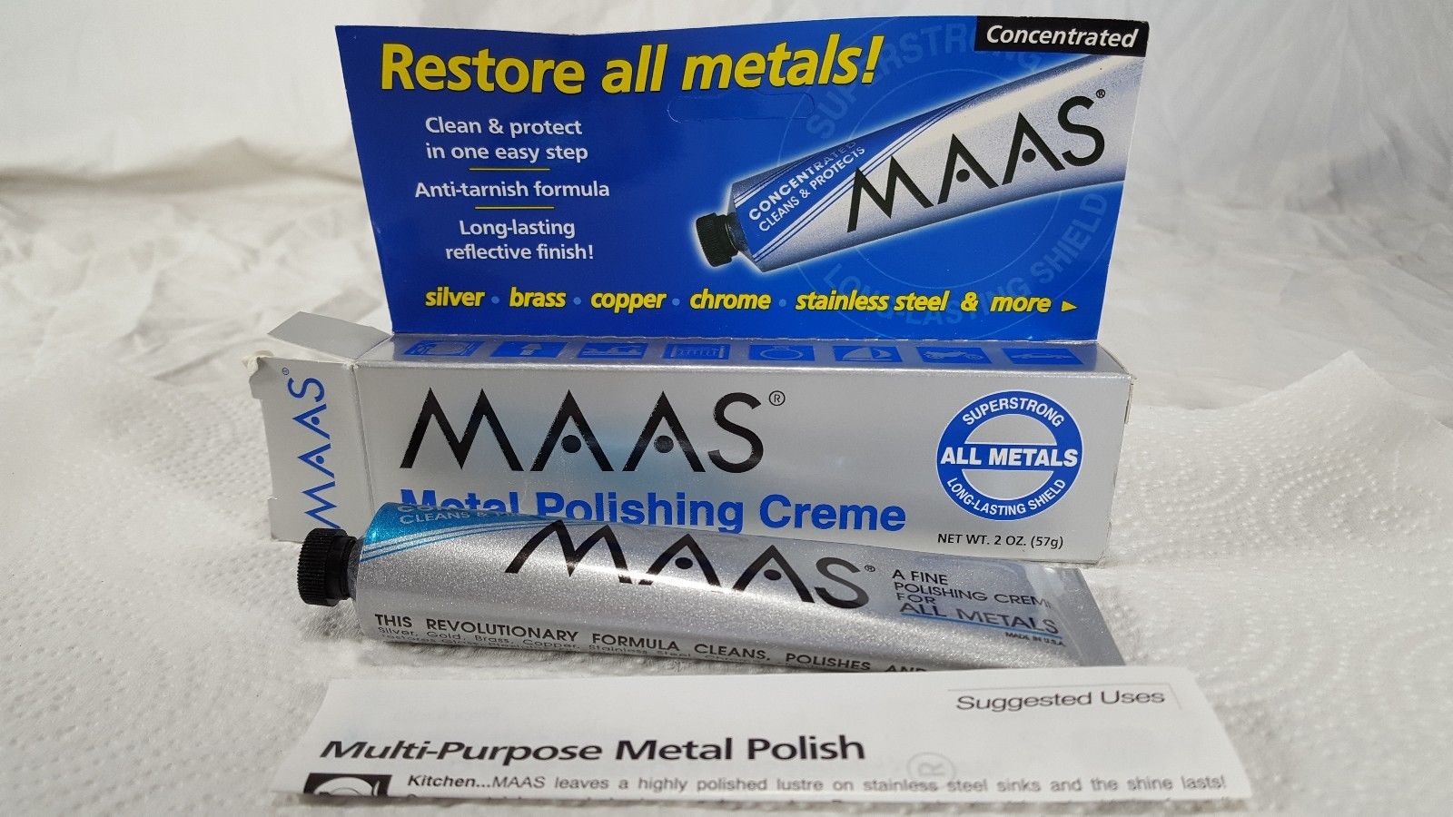 1 Original Maas Metal Polishing Creme 2oz Tube #91403 ALL METALS Silver Glass Copper Gold - idontmakeitisellit